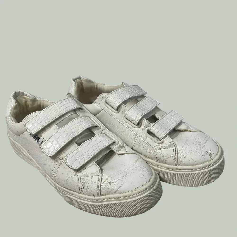 London Underground White Platform Sneakers Triple Strap Shoes Womens 7M